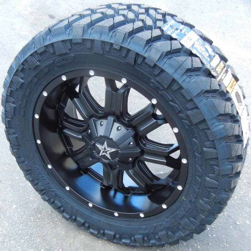 20x9" black tis 535b wheels rims 33" nitto trail tires chevy gmc 2500 3500 8x180