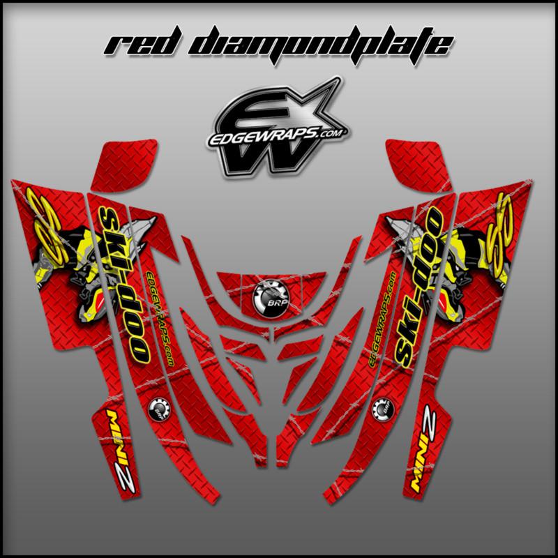 Ski doo mini z, 98-02 custom graphics kit -  red diamondplate