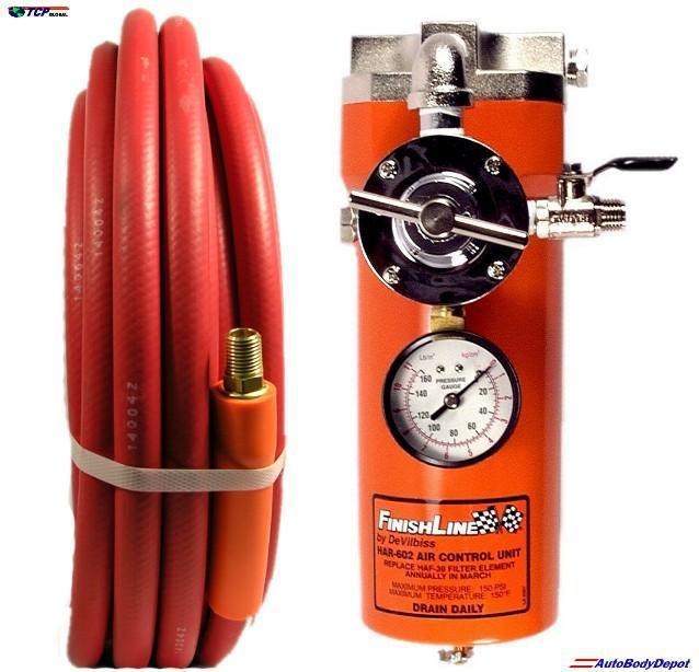 Devilbiss air line filter regulator water oil trap & 50 foot hose for spray gun