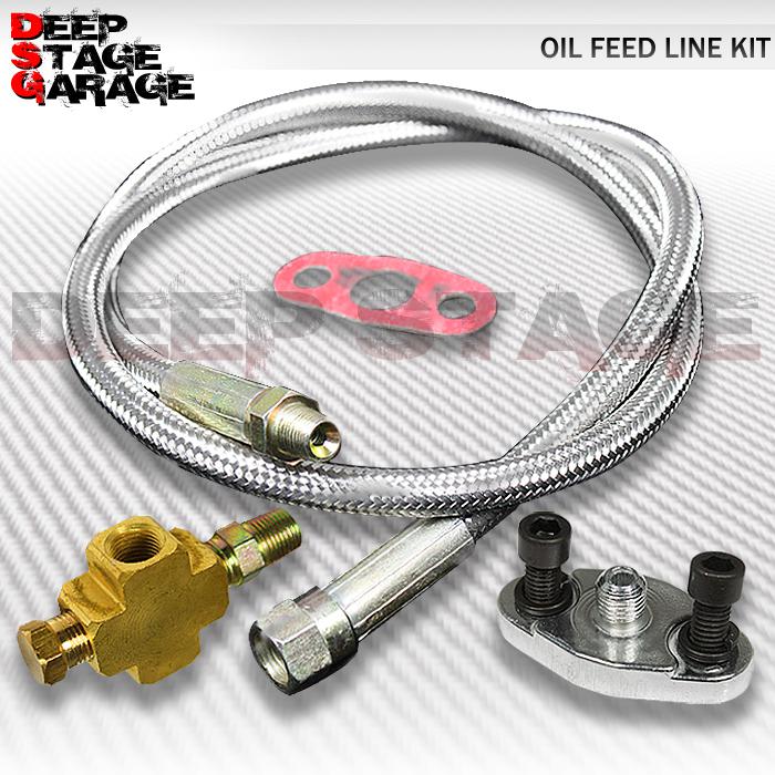 Universal stainless braided 36" 10an 1/8 npt oil feed line kit cnc adaptor plate