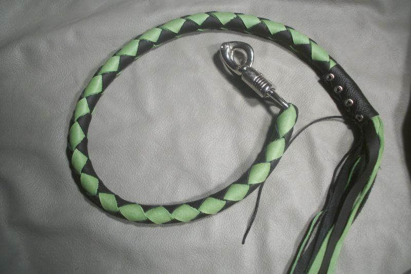 Biker whip motorcycle  leather thick lime green & black gravedigger by stitch!!!
