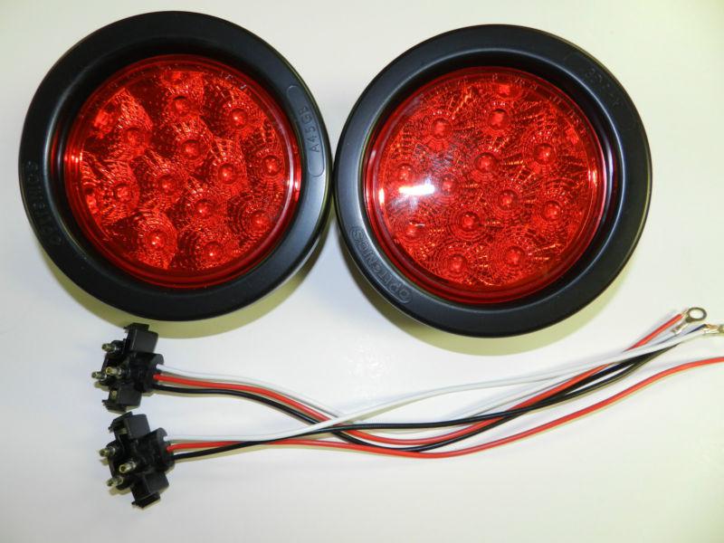 (2) red 4" round led 12 diode stop, turn, tail light optronics, truck, trailer