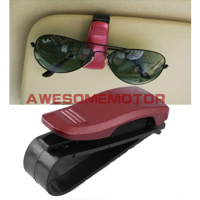 Claret plastic auto car sun visor sunglasses eyeglasses card clip holder 1 pcs 