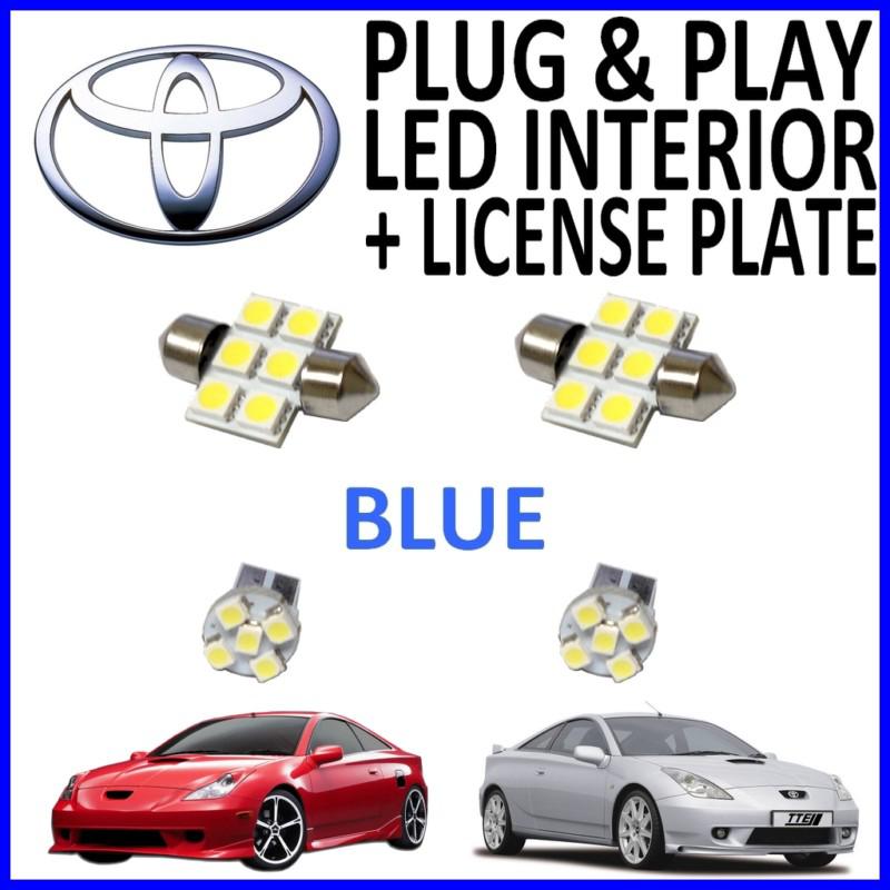 4 piece super blue led interior package kit + license plate tag lights tc6b