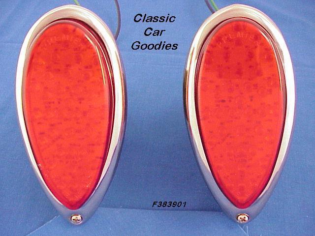 1938-1939 ford "red led" tail lights (2) inc. housings