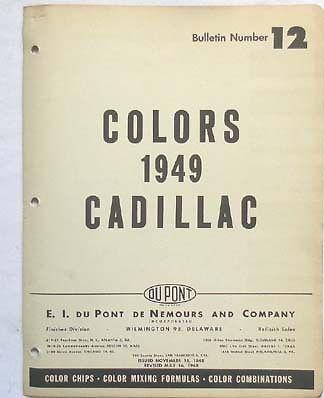  1949 cadillac dupont color paint chip chart all models original