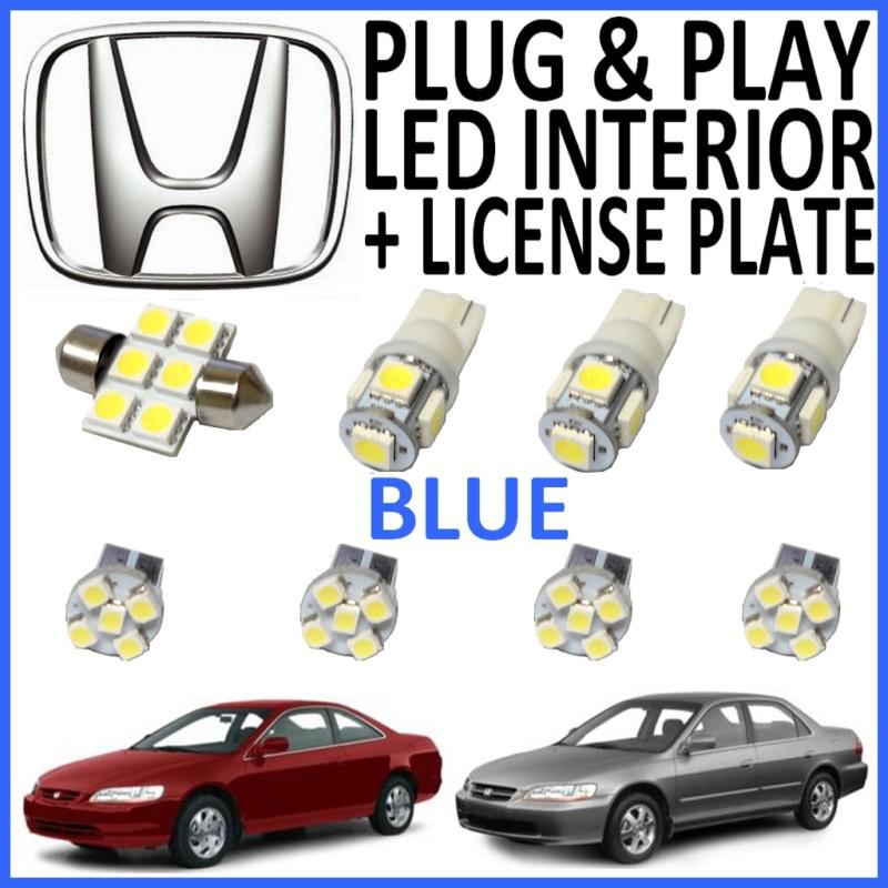 8 piece super blue led interior package kit + license plate tag lights ha3b