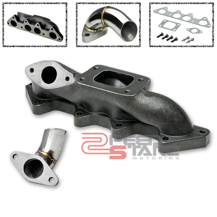 98-02 honda accord l4 f23 dx lx t3 cast turbo charger exhaust manifold+dump pipe