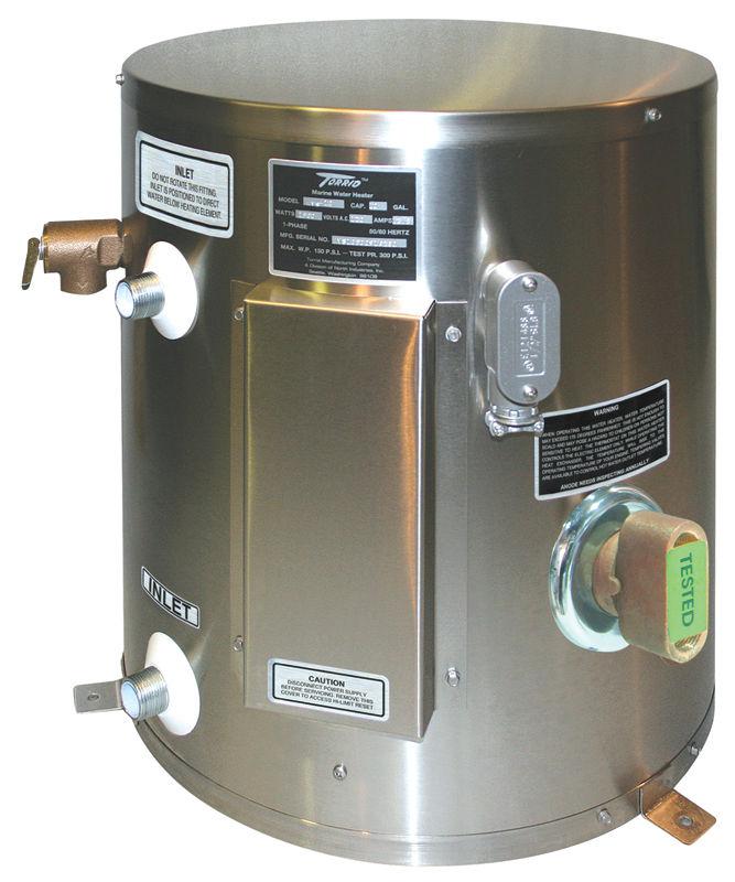Torrid 6 gallon marine water heater heat exchanger white or stainless