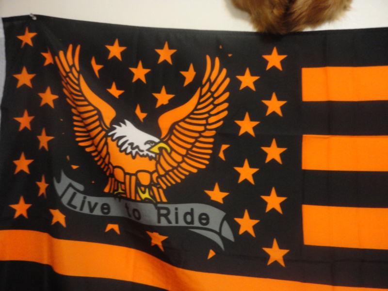 Live to ride 3 x 5 foot motorcycle eagle flag on harley colored stripes