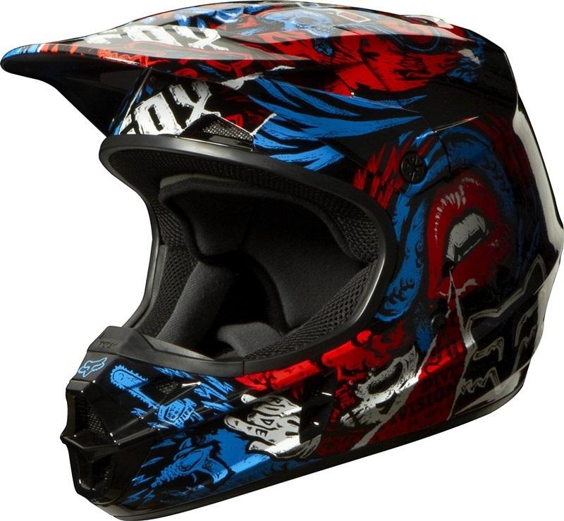 Fox racing 2014 v1 creepin motocross dirt bike adult helmet  blue  size medium