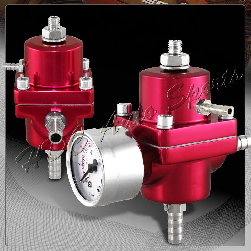Universal jdm adjustable fuel pressure regulator+gas hose and psi gauge- red