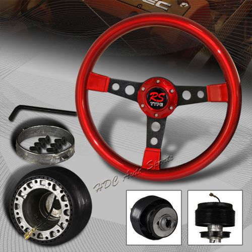 Jdm 350mm 6-hole red wood black spoke steering wheel + for acura integra hub