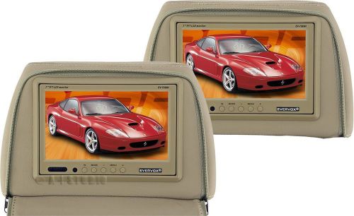 Evervox ev-7599h car headrests head rests 7&#034;lcd video monitors screen beige pair