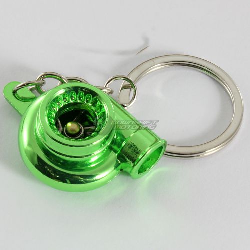 Brilliant metallic green spinning turbo charger turbine keychain keyring ring
