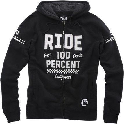 100% flat track mens zip up hoodie black/white