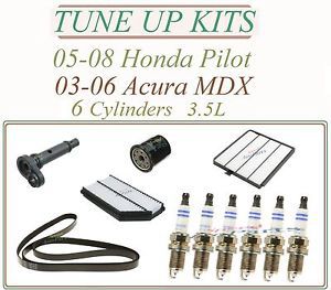 Tune up kit 03-08 acura mdx, honda pilot v6 3.5l: spark plugs filters belt pcv