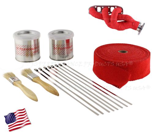 Red header wrap kit exhaust pipe fiberglass high heat 50&#039; kit &amp; sealant usa made