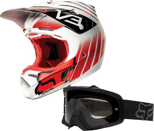 Fox racing red v3 savant helmet with matte black airspc sand goggle