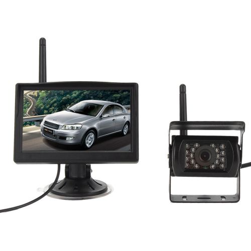 Wireless 5&#034; rear view monitor ir night vision backup camera for truck trailer rv