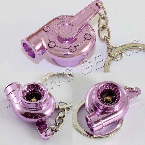 Metallic purple turbo charger compressor spinning turbine fan key chain ring fob