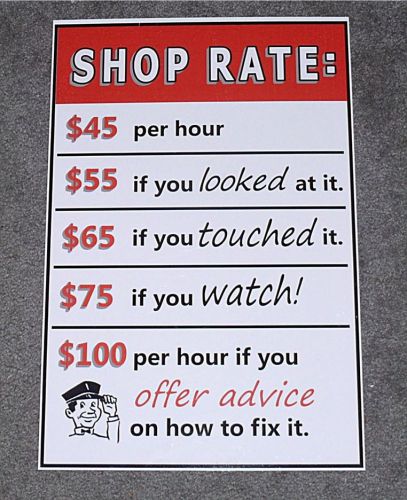 Firm shop rates metal sign-garage repair shop,chevy,ford,man cave-art cool sign!
