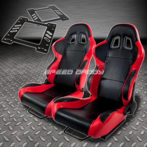 Pair type-4 reclining black red pvc racing seat+bracket for 78-88 monte carlo