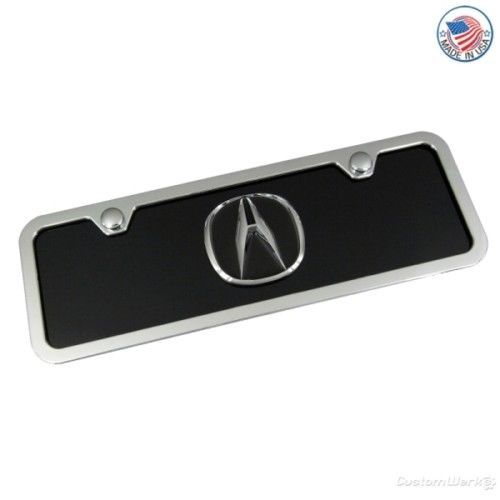 Acura chrome logo on black mini license plate + frame