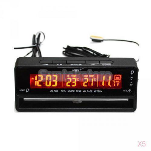 5x car auto digital clock thermometer temperature voltage meter battery monitor