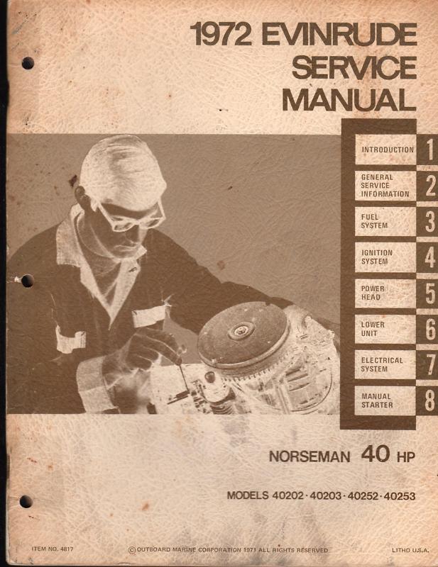 1972 evinrude outboard motor norseman 40 hp service manual  (976) 