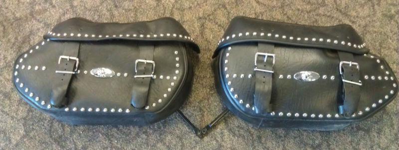 "harley davidson" top grain leather saddle bags w/studs and harley emblems