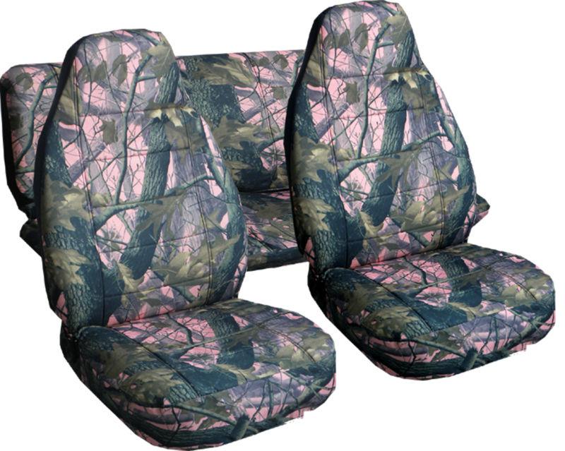 Jeep wrangler yj camo pink tree design  front+rear car seat covers, cpl set