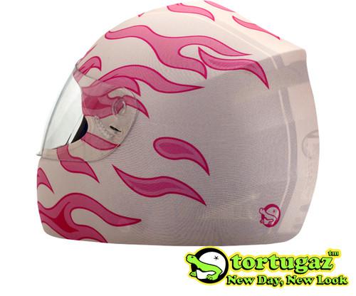 Pink flames fashion helmet cover for full face motorcycle helmets by tortugaz