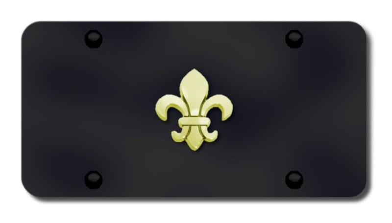 Fleur-de-lis gold logo on black license plate made in usa genuine
