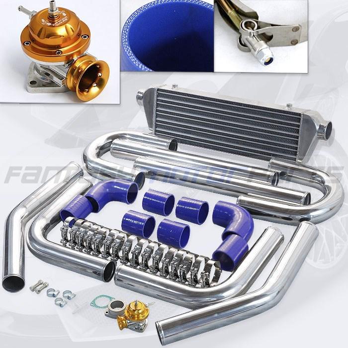 2.5'' blue intercooler piping pipe kit + gold type-rs turbo blow off valve bov