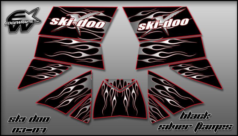 Ski doo rev, xp, mxz, 600, 800 custom graphics - 03/07 black silver flames