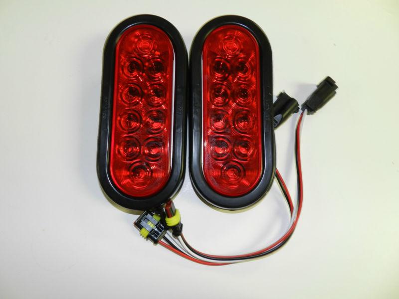 (2) red 6" oval led 10 diode stop turntail lightstruck trailer sealed optronics
