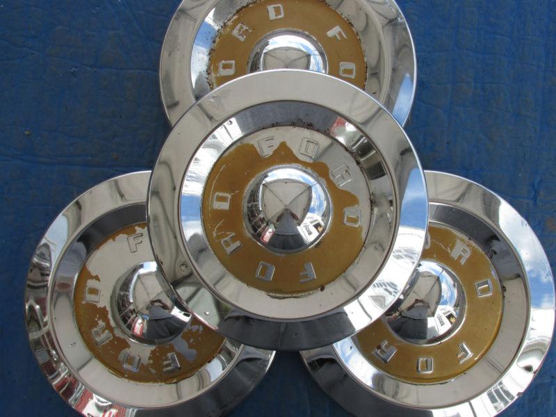 Set of 4 ford dog dish hubcap fairlane rat rod thunderbird 10 5/8" fd57-59hc cb4