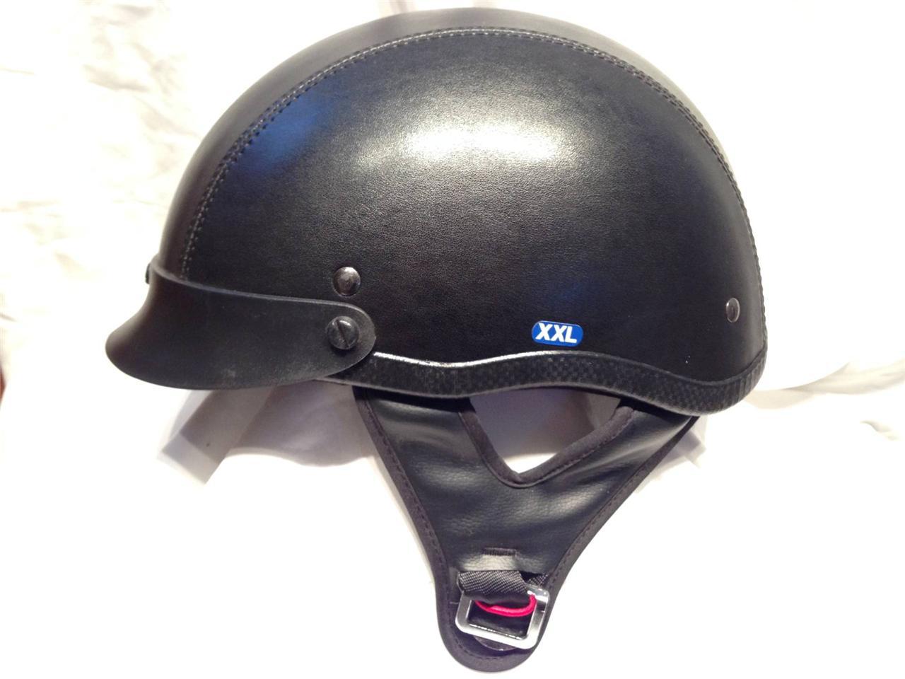 Leather half helmet low profile traditional motorcycle dot approved new s m l xl