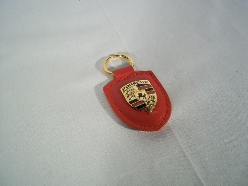 Porsche leather crest key chain ring red keychain keyring