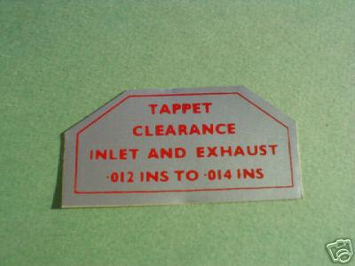 0895 jaguar xke  series 2 tappet clearance sticker