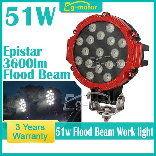 New 51w led flood work light car jeep suv atv boat offroad driving fog lamp 4x4