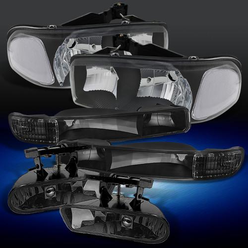 99+ yukon sierra truck crystal black headlights+bumper signal+smoke fog lights