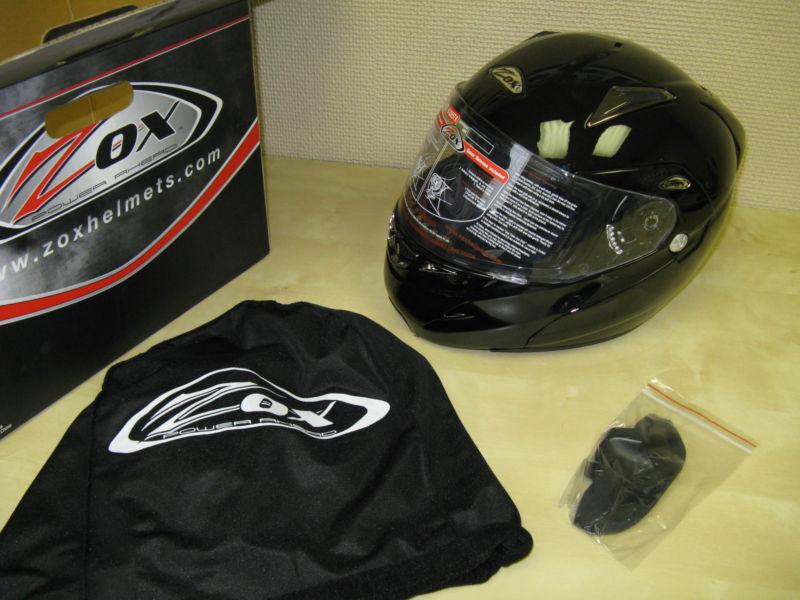 Zox fullface motorcycle helmet - xs black  hi quest - fully opens flip-up front 