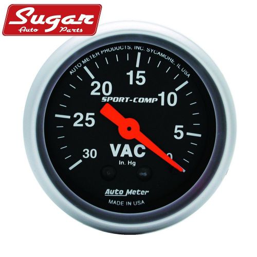 Auto meter gauge; vacuum; 2 1/16in.; 30inhg; mechanical; sport-comp