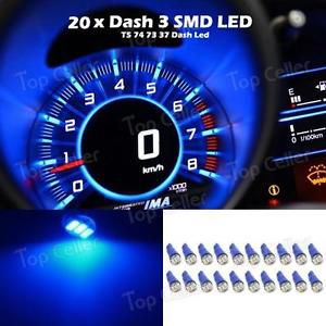20x blue t5 74 led bulbs lights dashboard gauge cluster indicators 12v 3-smd