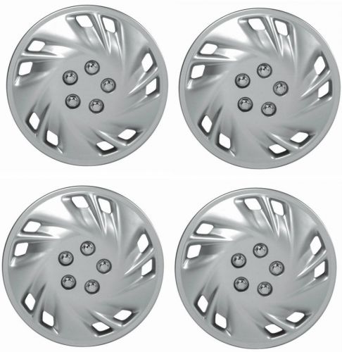 14&#034; premium car silver wheel/rim hub caps covers w/chrome bolt nuts - set of 4