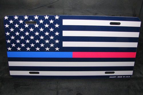Thin blue and thin red line metal aluminum license plate american flag for cars