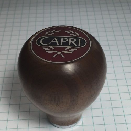 Mercury capri shift knob,  walnut wood nos,  amco,  cloisonné emblem, new!