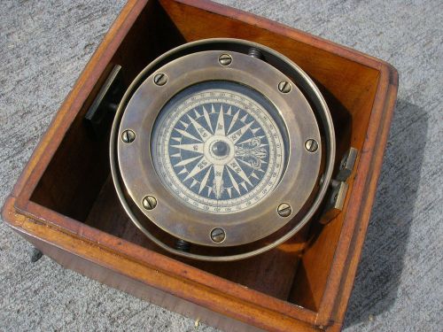 Authentic models (am) lifeboat compass with wooden case